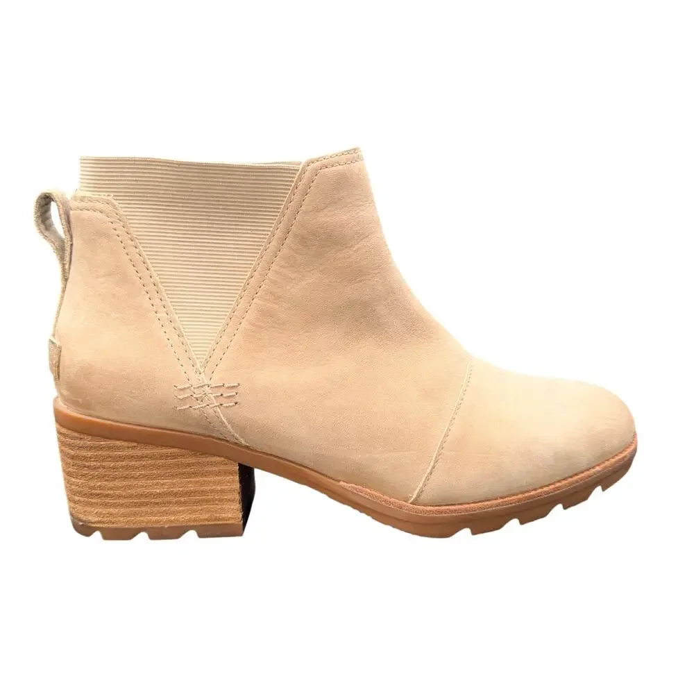 Sorel Cate Chelsea Boots Women’s 10 Beige Leather Waterproof Block Heel